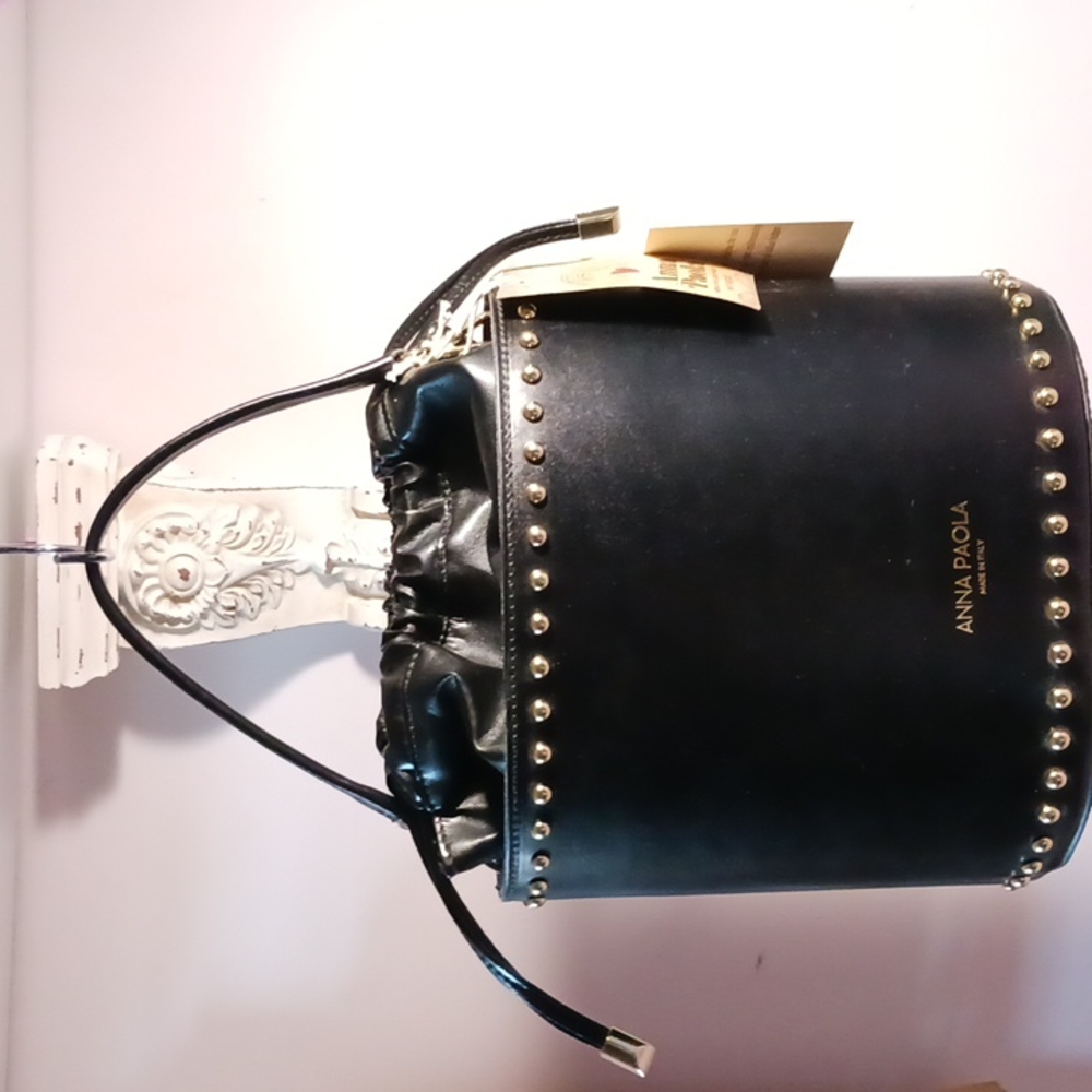 Gorgeous! ANNA PAOLA Genuine Leather Bucket Drawstring Bag. Made In Italy 🇮🇹 - Picture 2 of 9